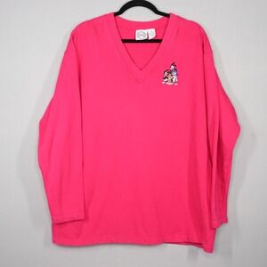 Animaniacs Sweatshirt Womens Medium Pink Fuchsia Embroidered V-Neck 90's Vintage